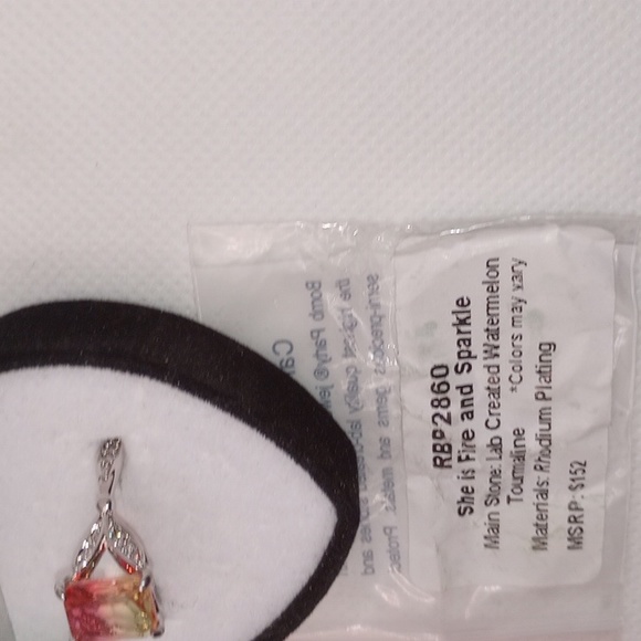 BOMB PA She's is Fire&Sparkle Lab Created watermelon Tourmaline  Rhodium Plating - Picture 5 of 5